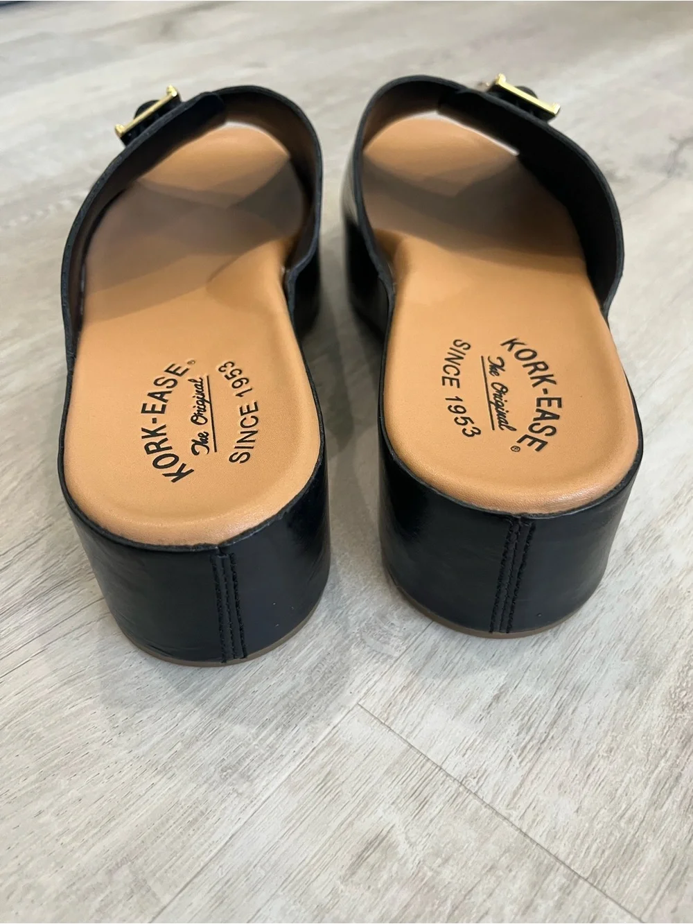 Kork-Ease York Black Leather Platform Slide Sandals 9 New NWOB Comfort Quiet Lux